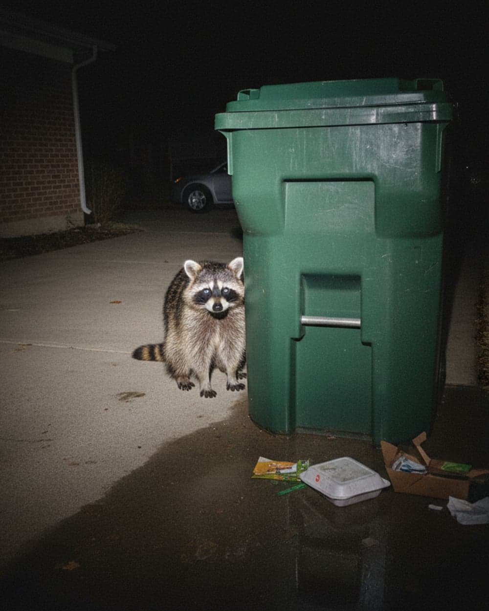 A driveway raccoon
